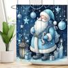 Blue Dreamy Santa Christmas-Themed Bathroom Set - Fade-Resistant Shower Curtain With Hooks, Non-Slip Rug, U-Shaped Mat & Toilet