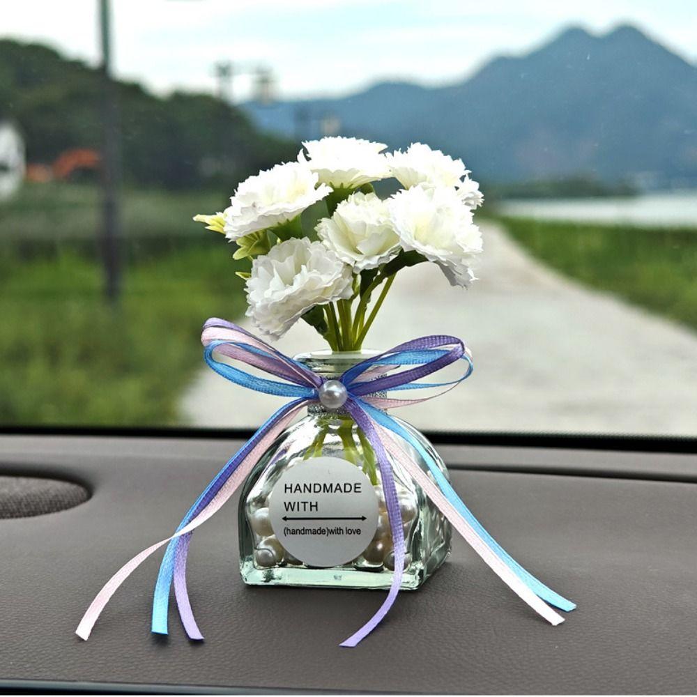 2Pcs Realistic Mini Glass Flowers Creative Car Ornaments Simulated Flowers Decoration  Wedding Decor