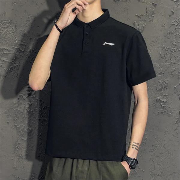 Li Ning Sports Lifestyle Series Cotton Breathable Straight Cut Short Sleeve Polo Shirt Men Polo Shirts Black YPLU073-2