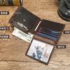 Vintage Genuine Crazy Horse Leather Men's Wallet Embossed Compass Design RFID Blocking Bifold Wallet Retro Simple Credit Card Holder Billfold
