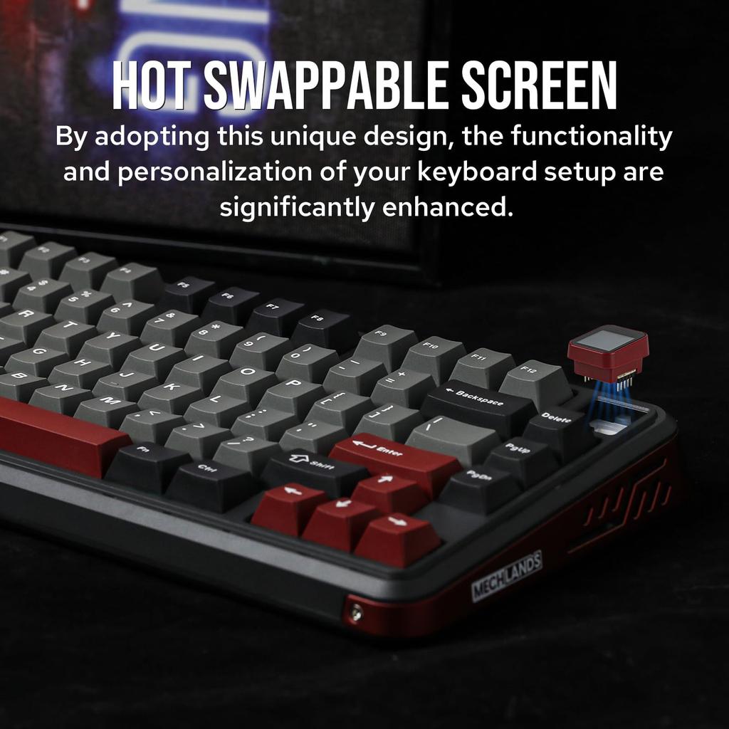 MechLands Vibe75 Wireless Gaming Keyboard with Replaceable Screen Creamy Mechanical Gasket RGB 75% Module, Hot-Swap Support, Keyboard, Structure,