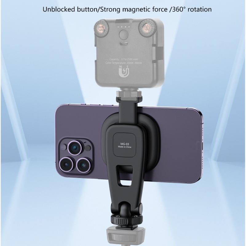 Metal Phone Tripod Mount 360 Smartphone Adapter with 1/4" Cold Shoe Mount Adjustable Cellphone Clamp Stand