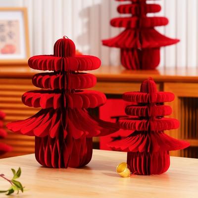 Neue rote Waben-Neujahrsdekorationen mit Quasten zum Aufhängen Weihnachtsbaumschmuck Papier-Weihnachtskugeln Silvester