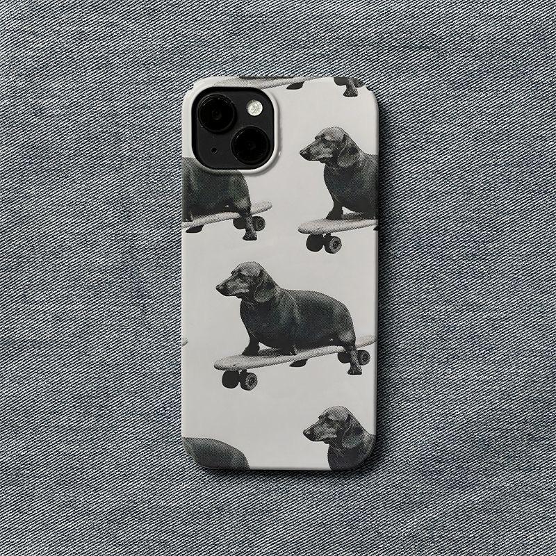 

Playful Dachshund Skateboard Black & White Dog Skating Phone Case for iPhone 17 16 15 14 11 12 13 Pro Max Air Plus Back Cover iPhone 12 Pro