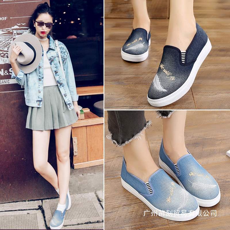 Cloth shoes Spring and autumn denim canvas shoes Flat-bottomed lazy one-pedal single shoes