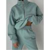 Fall and Winter New Arrival Fashion Stand Collar Zipper Fleece Loose Long Sleeve Sweatershirt Jogger Pants Pants Casual Sports Two-Piece Suit