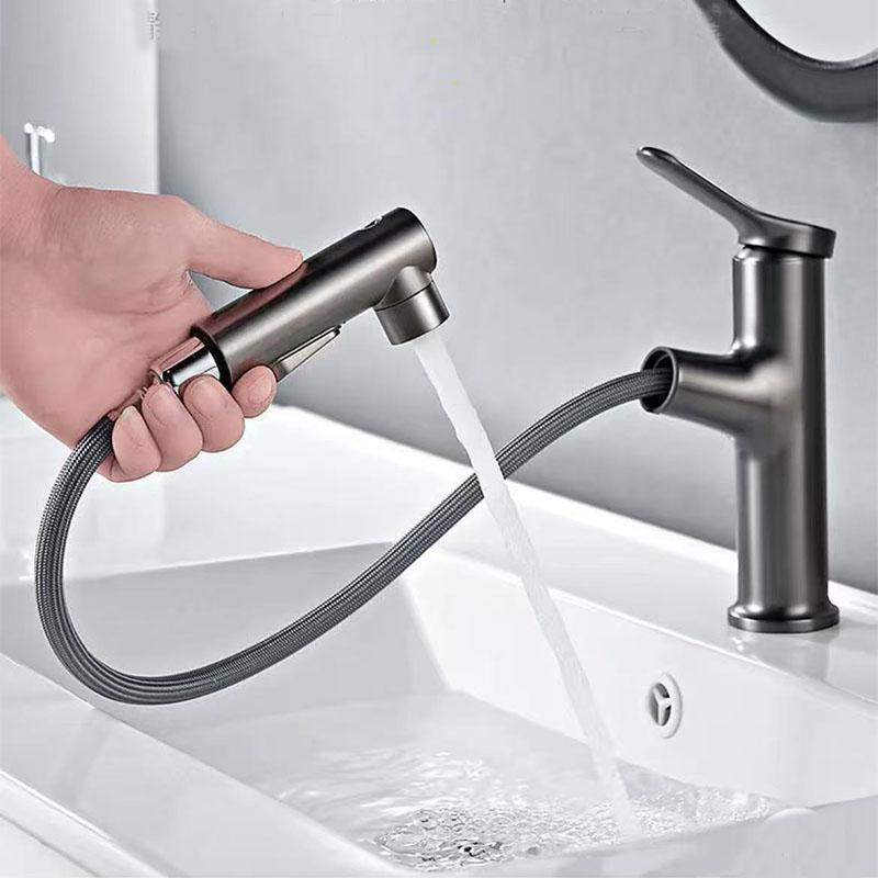 Single Hole Bathroom Basin Faucet Pull-out Brass Faucet Hot and Cold Water Mixer Water Tap Single Hole For Bathroom Sinks Taps