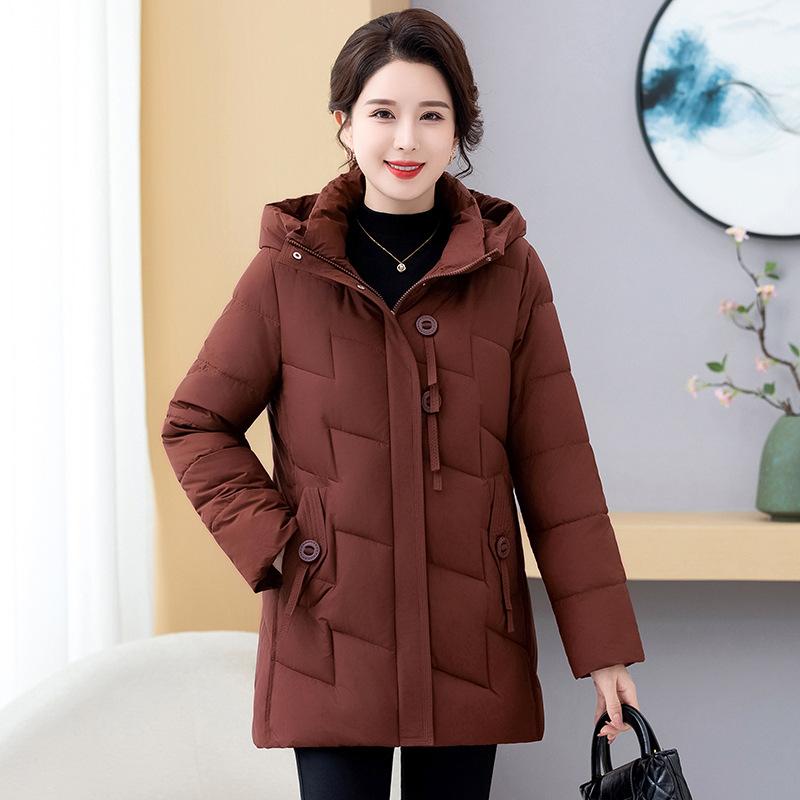 

Зимняя куртка с флисом и утолщенной хлопковой одеждой 2025 новая осенне-зимняя женская хлопковая одежда средней длины XXXL бордовый