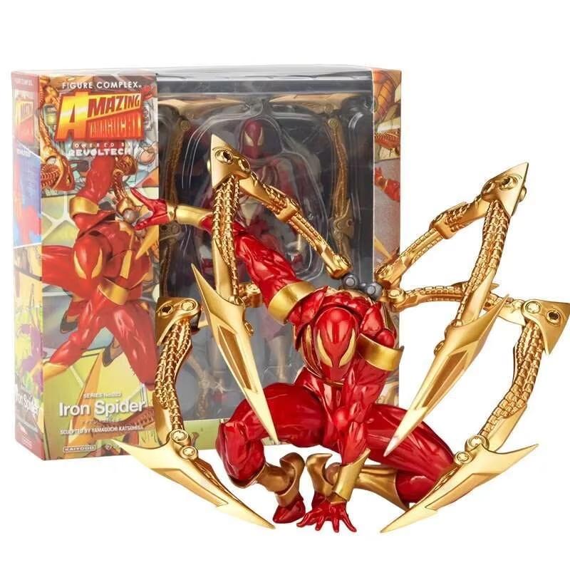 Revoltech Amazing Yamaguchi Iron Spider Action Figure Peter Red Gold Statue Model Collectible Toy For Kids Gift