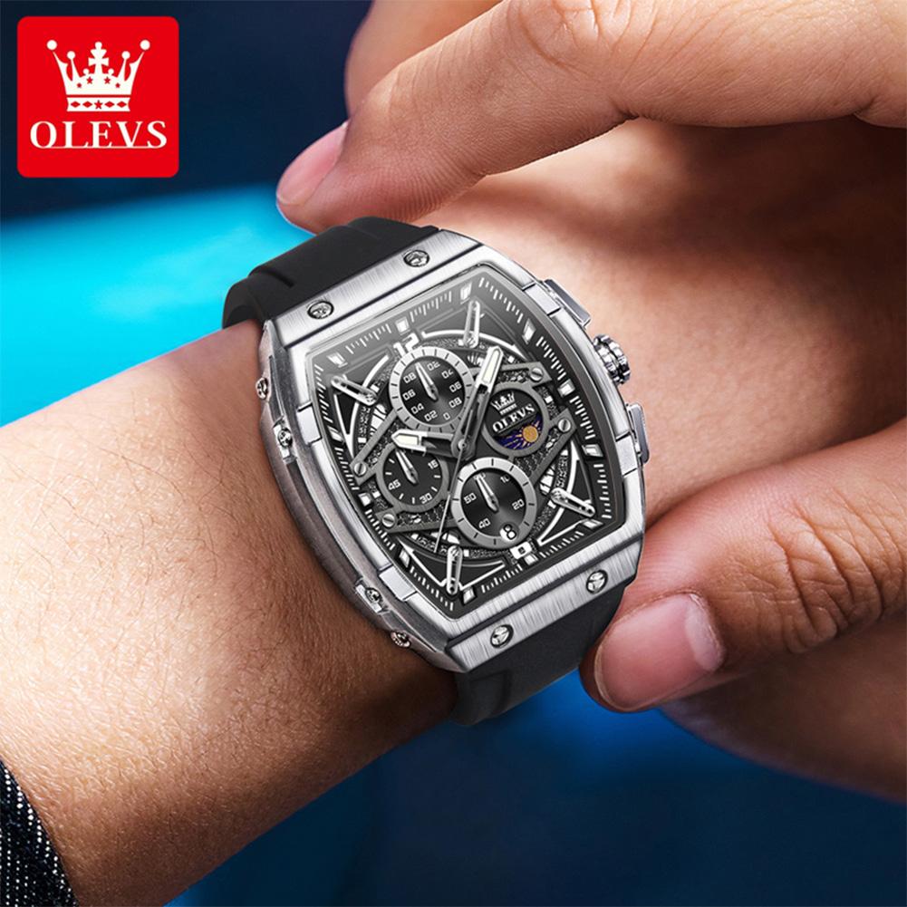 OLEVS Watch Men Chronograph Quartz Wristwatch Big Dial Moon Phase Hand Clock Date Waterproof Original Fashion Men's Watches