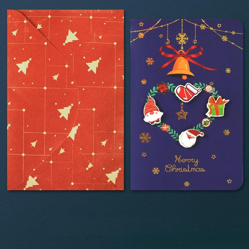 Cartoon Christmas Greeting Card Set Santa Claus Snowman Blessing Postcard for New Year Holiday Party Decoration