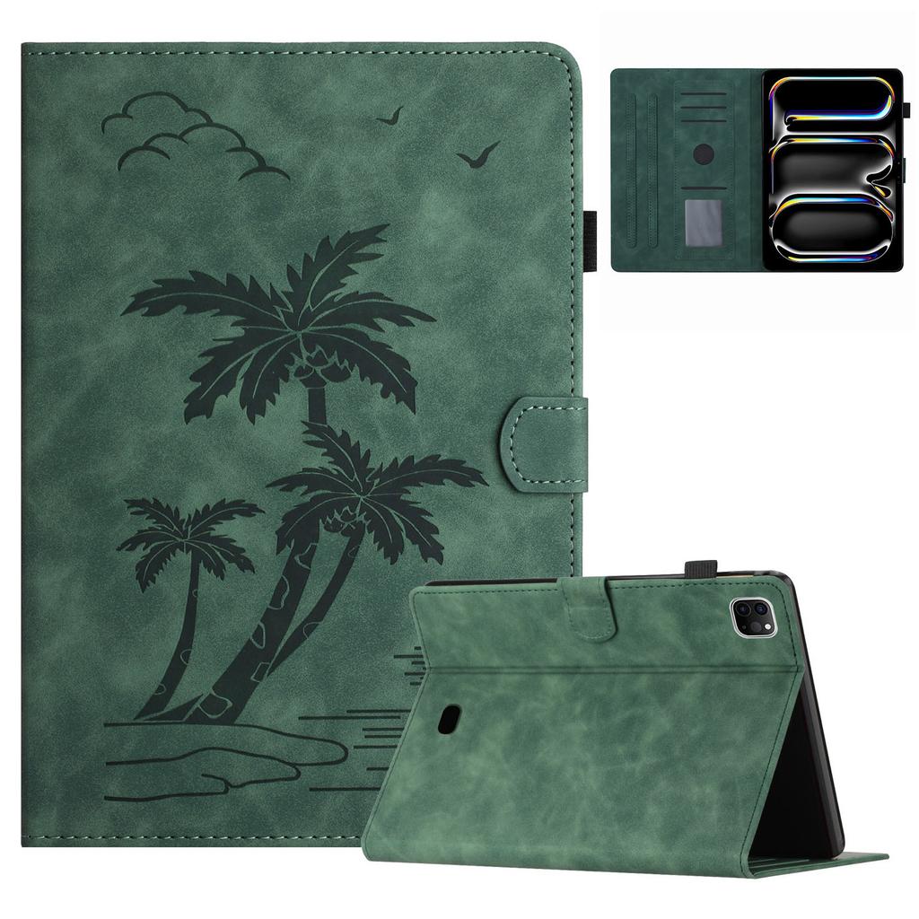 For iPad Pro 11 (2024) Case with Card Slots PU Leather Coconut Tree Smart Tablet Cover