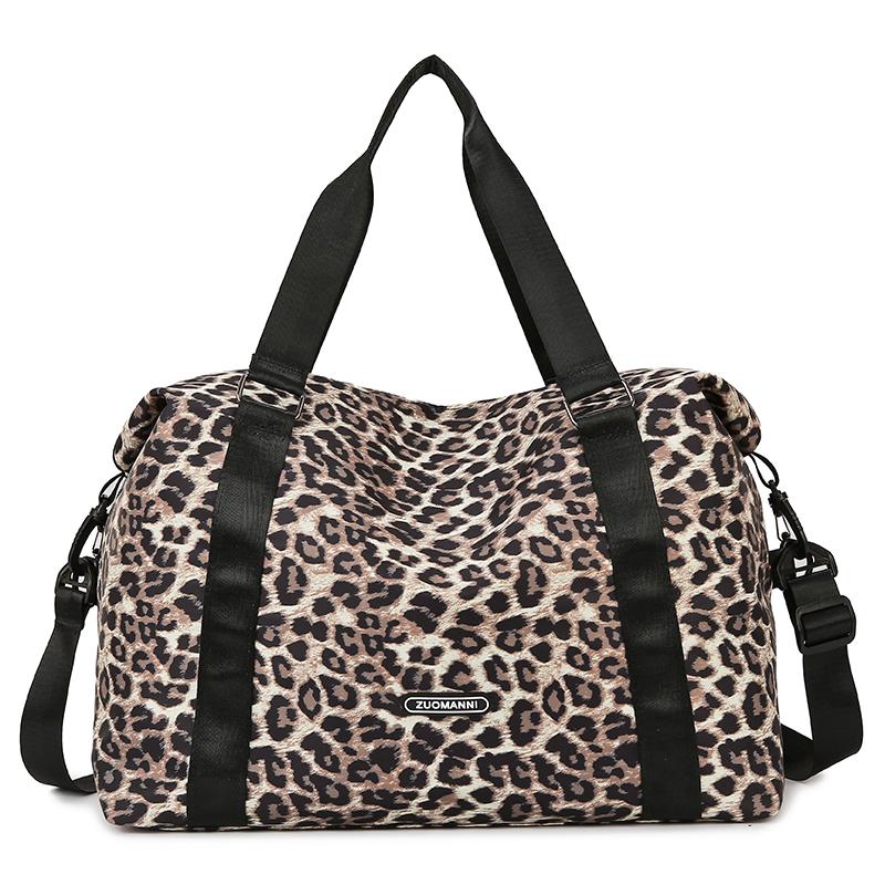 Large Capacity Women's Sports Fitness Bag Leopard Print Design Weekender Overnight Bag Portable Business Travel Bag
