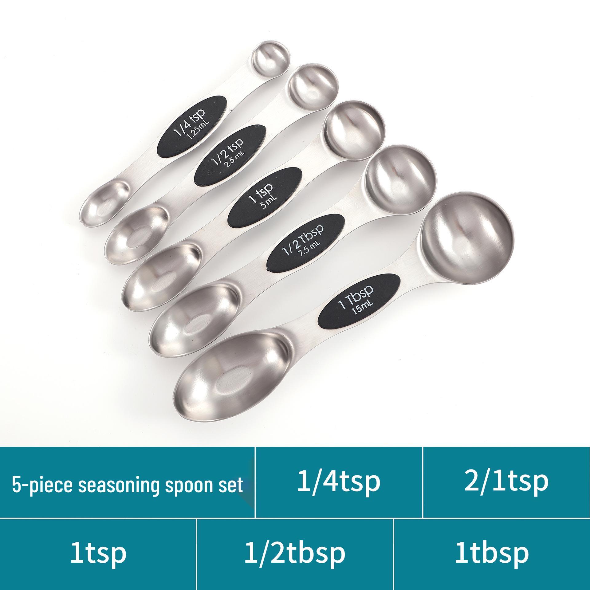 

Magnetic Double-Ended Stainless Steel Measuring Spoons Set, 9 Pieces - Ideal for Baking and Kitchen Seasons.