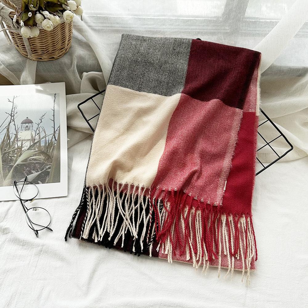 Scarf Autumn and Winter Imitation Cashmere Houndstooth Shawl for Women Trendy and Versatile Warm Long Tassel Scarf