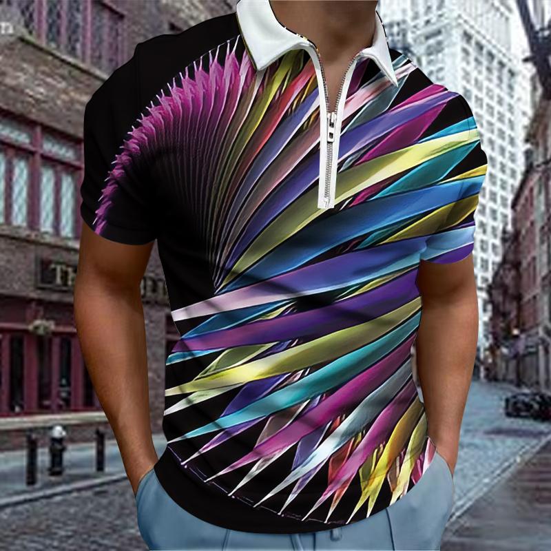 

Повседневная футболка с лацканами, молодежная модная футболка с застежкой-молнией, футболка с коротким рукавом, мужская футболка с принтом 3D Purple Starlight 8XL чёрный