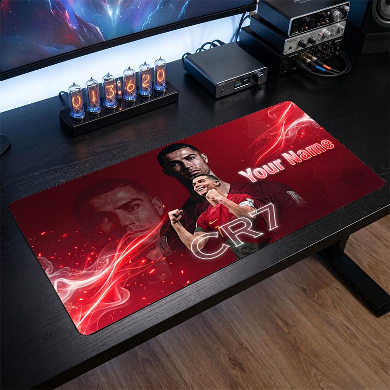 Tappetino Mouse Grande Personalizzato Cristiano Ronaldo, Stampa Testo Nome Personalizzato, Tappetino Scrivania Antiscivolo Logo Calcio Regalo Gaming