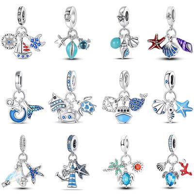 Copper Blue Ocean Ship Lighthouse Starfish Turtle Dolphin Charms Pendants Fit Qikaola Bracelets Diy Jewelry Gifts