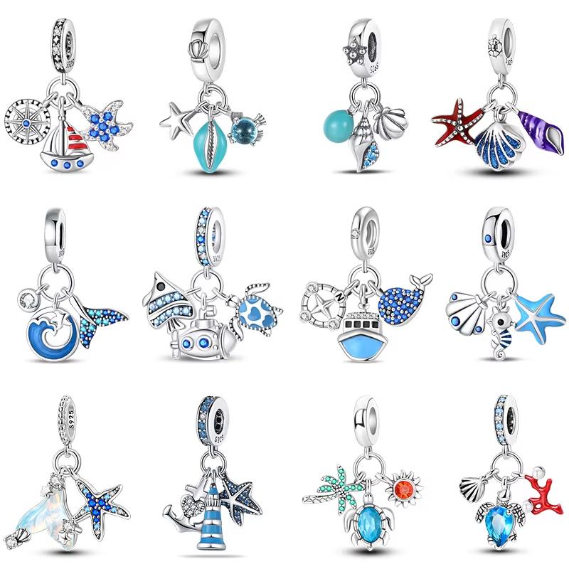 Copper Blue Ocean Ship Lighthouse Starfish Turtle Dolphin Charms Pendants Fit Qikaola Bracelets Diy Jewelry Gifts