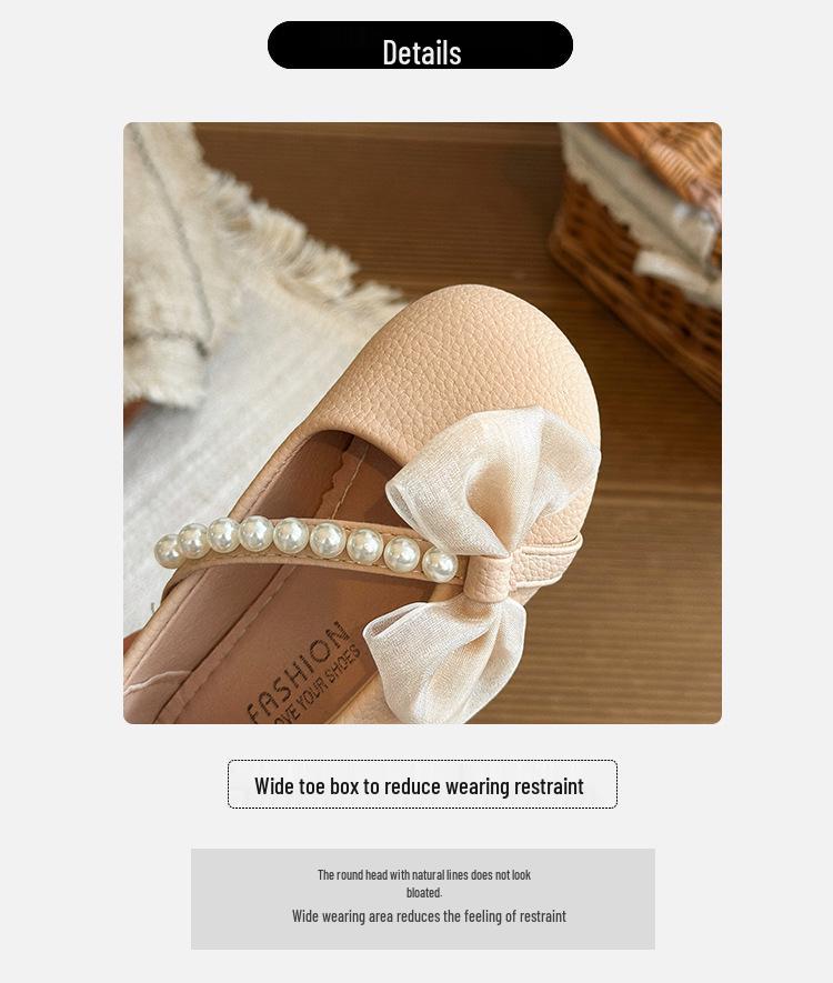 Frühling/Herbst 2026 Mädchen Quadratische Zehenpartie Perlen Schleife Prinzessin Schuhe - Weiche Sohle Rutschfeste Loafer