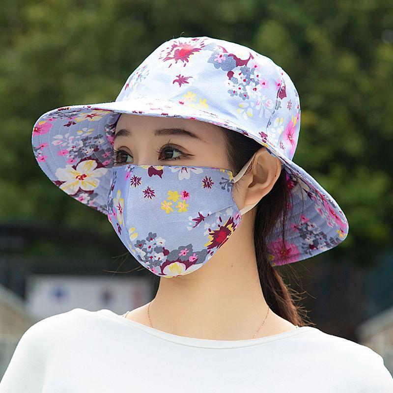 Women's UV protection mask hat integrated summer bucket hat mother sun hat tea picking hat sunshade mask