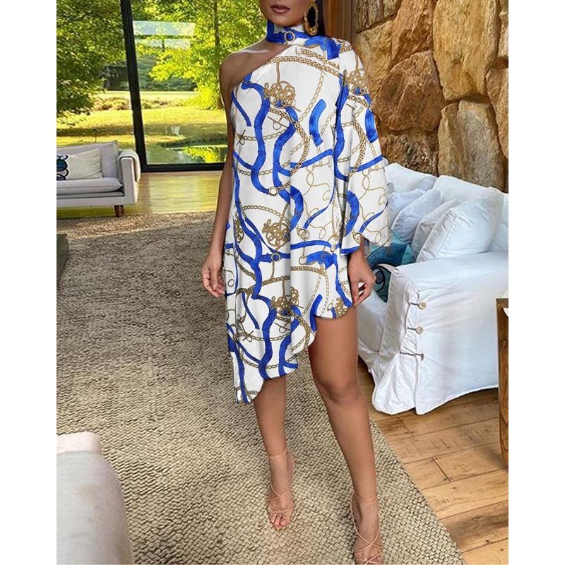 

Сексуальное платье с одним рукавом и открытыми плечами, с принтом в виде оборки XXL