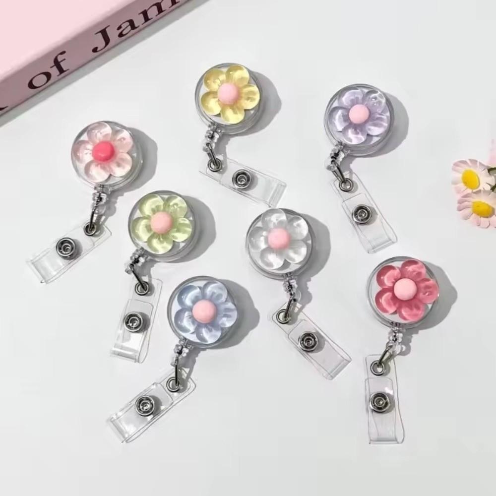 Cute Floral Badge Reel Retractable ID Card Badge Holder Clip Worker ID Card Pull Buckle  For Women