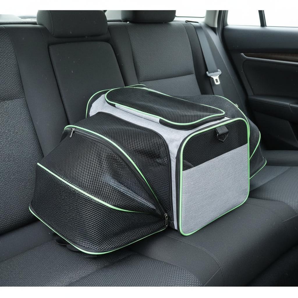 Portable Feline Travel Bag Multi-Entry Expandable Pet Carrier Mesh Pet Travel Carrier Easy to Clean Included Tether for Outdoor