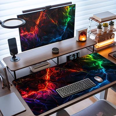 Large Gaming Mouse Pad Neon Lightning Design Desk Mats with NonSlip Rubber Base Durable Long Keyboard Pads for Home Office Game