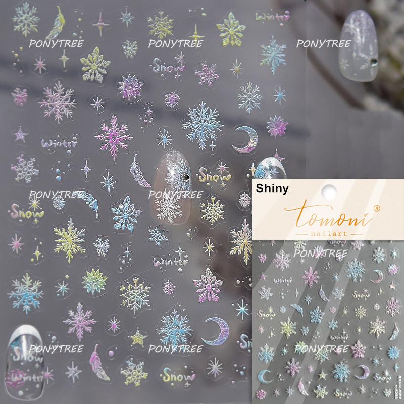Silver White Snowflake Rhinestone Star Love Lace Winter Chic Snow Shiny Chic Delicate 5D Nail Art Stickers Manicure Decals