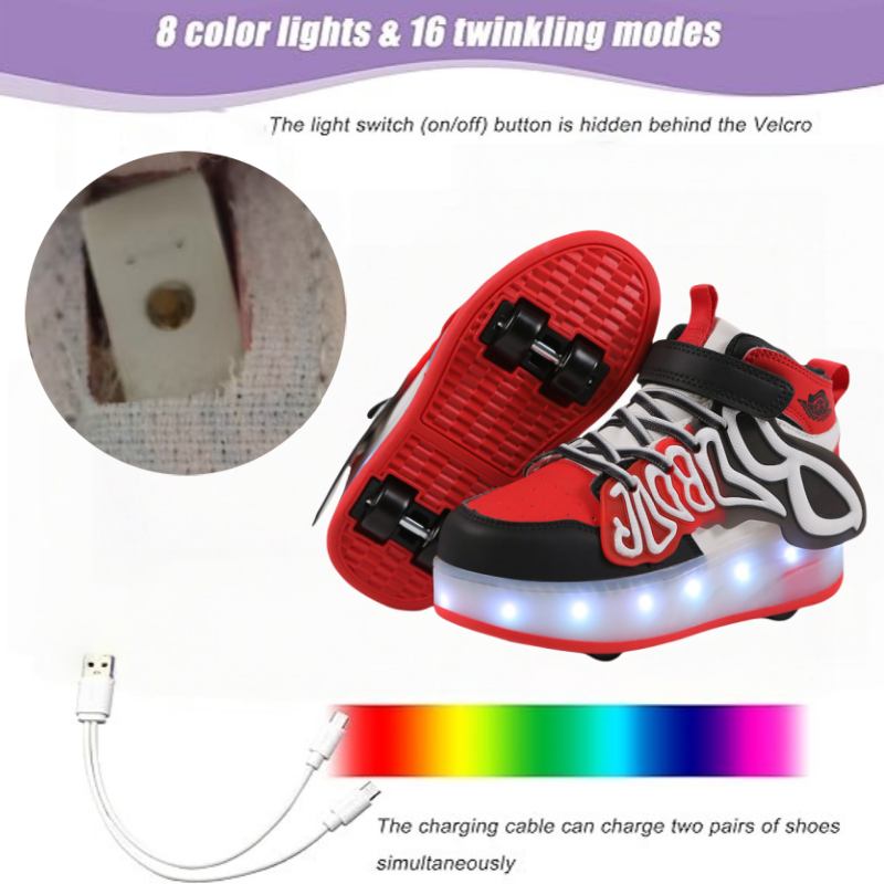 Children's Four-wheel Roller Skates Magic Soles Casual Spring 2024 Sports Shoes Breathable Autumn Season Girls' Charging Shoes