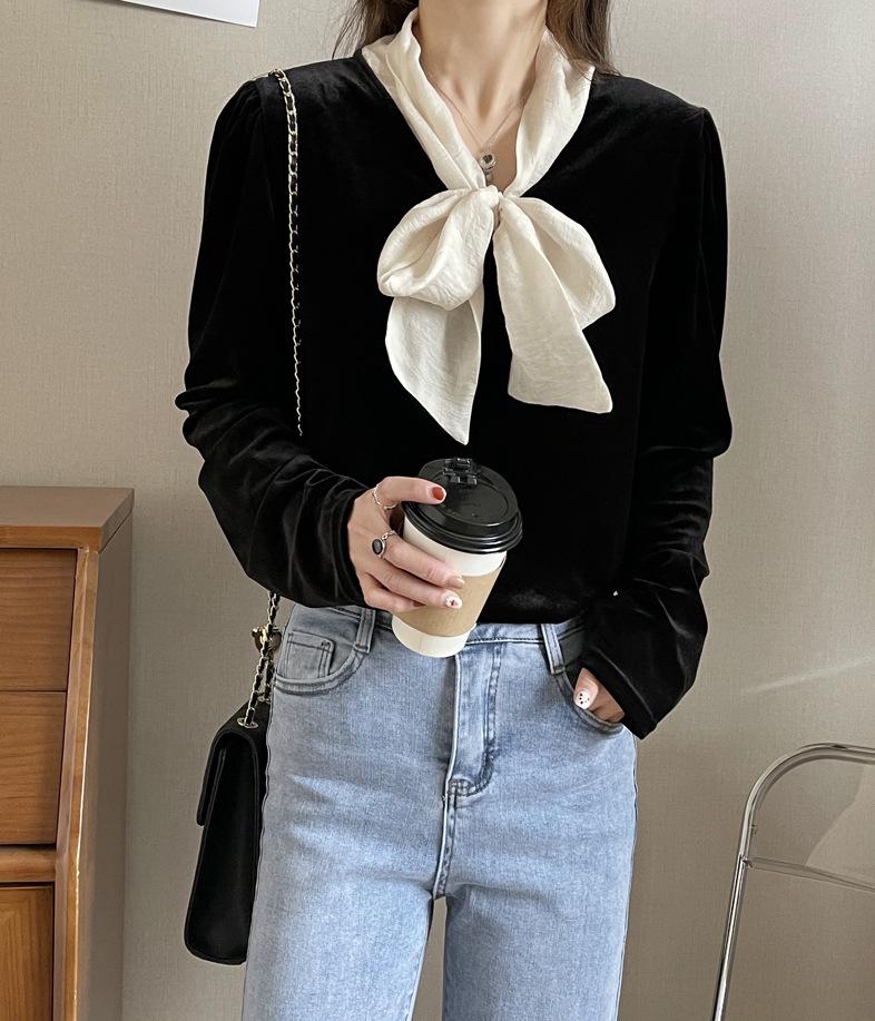 Oranžová Zhi Dámská Vintage Francouzská Sametová Halenka - Kolekce Podzim 2024