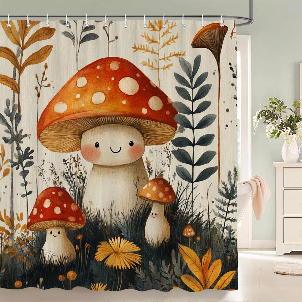 Cute Rabbit Cheerful Shower Curtain, Green Fresh Floral Spring Bathroom Decorative Shower Curtain, Waterproof Shower Curtain