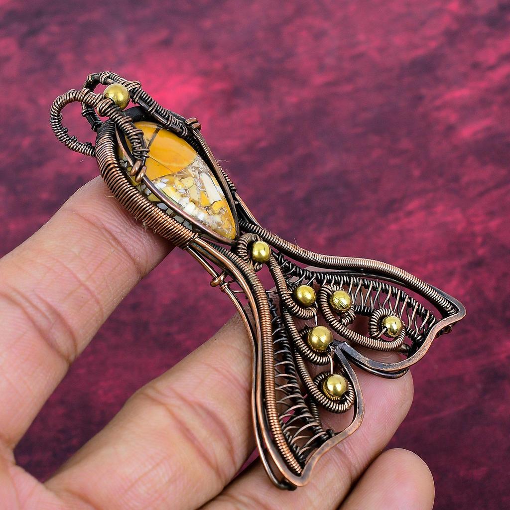 Brecciierter Mookait Edelstein Anhänger Fisch Schmuck Kupferdraht Gewickelter Anhänger