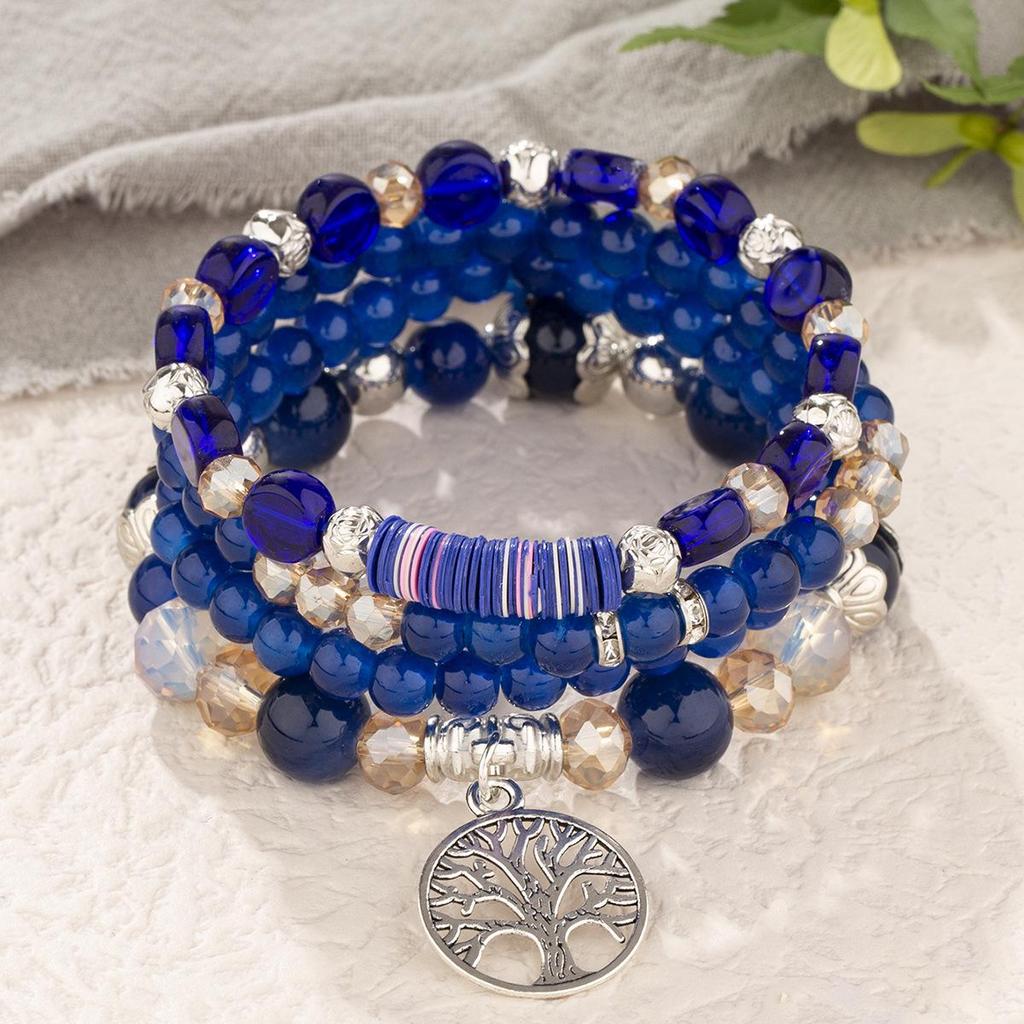 Bohemian Layered Beaded Bracelet with Life Tree Pendant