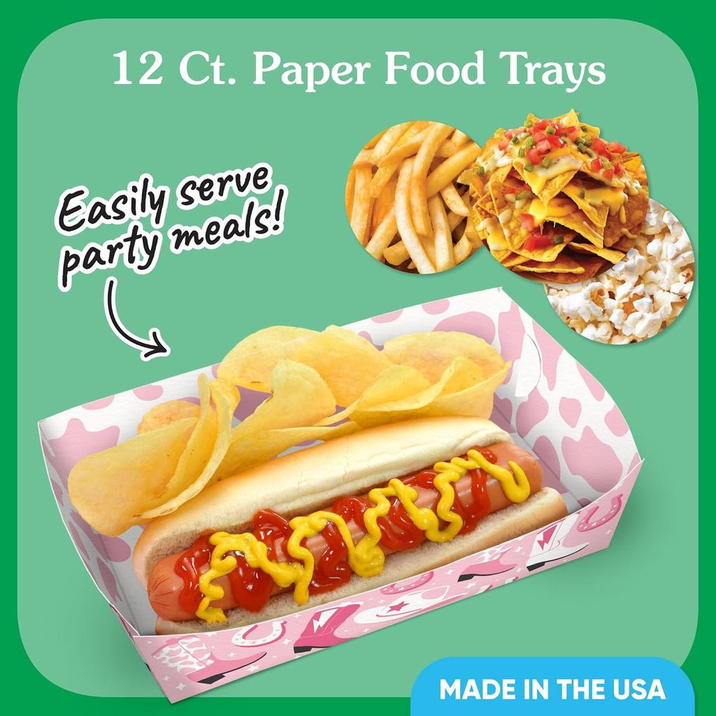 Big Dot of Happiness Pink Rodeo Cowgirl Party Paper Food Trays, Disposable Food Boats for Kids Birthday, Western Bachelorette, Double-Sided Food