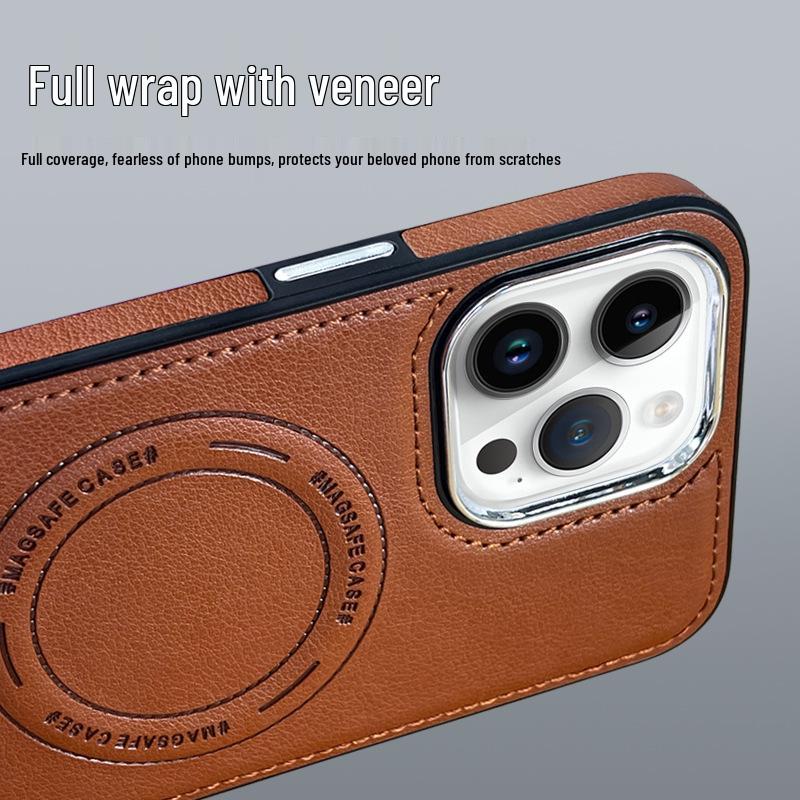 Zhi Chen Magnetische Anti-Fall-Hülle für iPhone 15 & 14 - High-End Lederschutzhülle