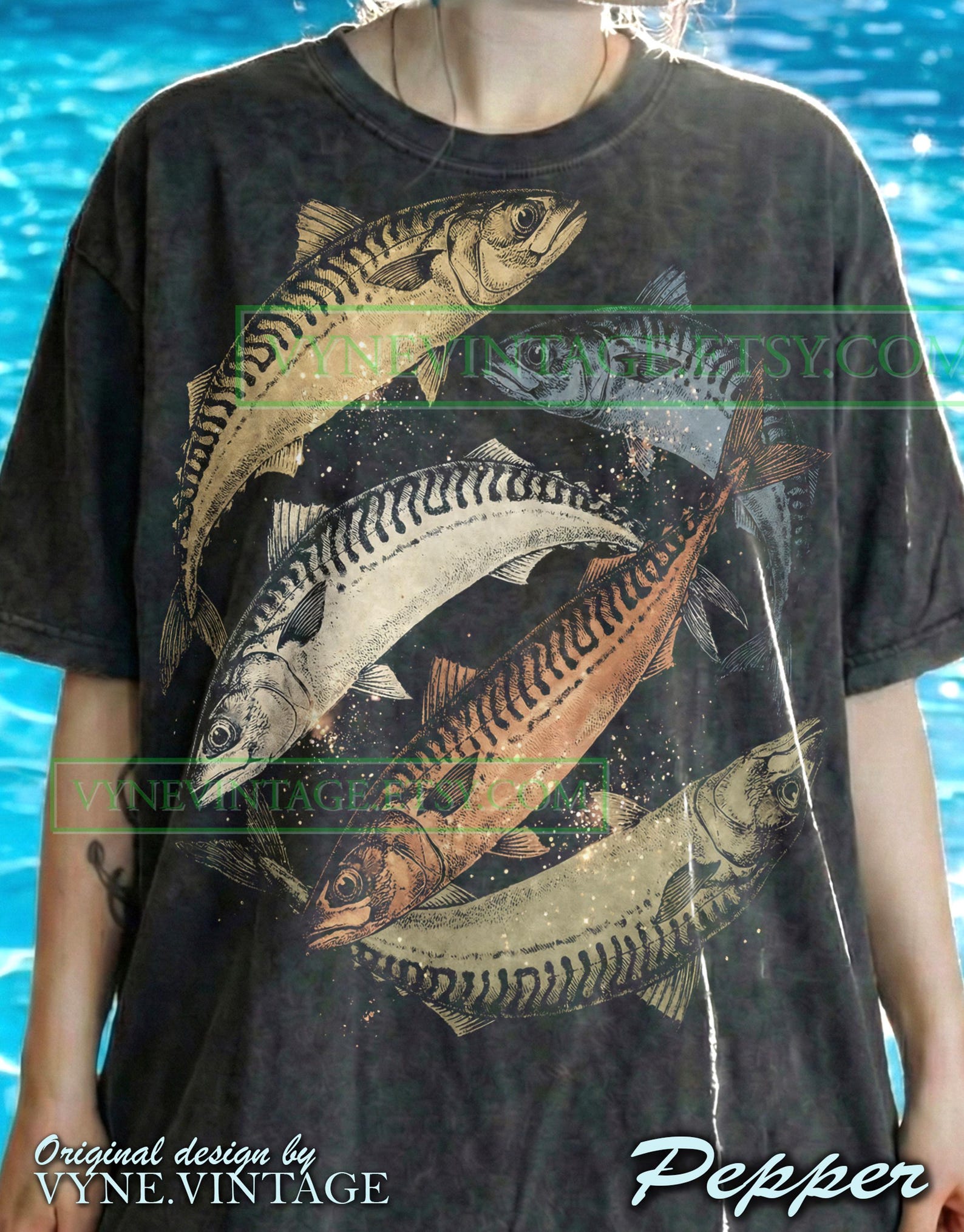 Mackerel Fish Comfort Colors® Tshirt, Ocean Wildlife Tees, Retro Vintage Sweater, Sea Life Tanktop, Nature Sparkling Fisherman Art 3XL