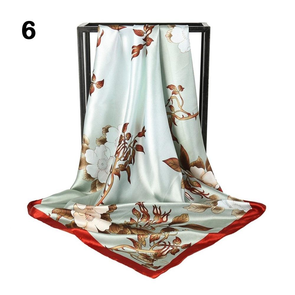 90*90cm Hijab Scarf Floral Pattern Neckerchief Simple Silk Square Scarf