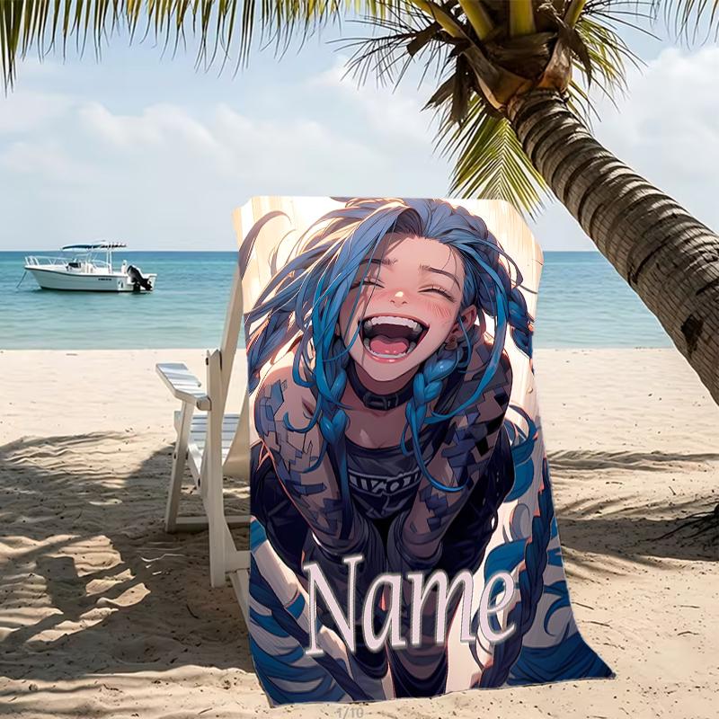 Customizable personalized beach towels Jinx themed designs.Suitable for the beach, yoga, sports;ideal as beach accessories