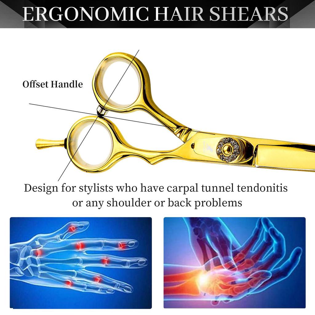 FM202 Gold Hairdressing & Barber Scissors Set with Thinning Shears