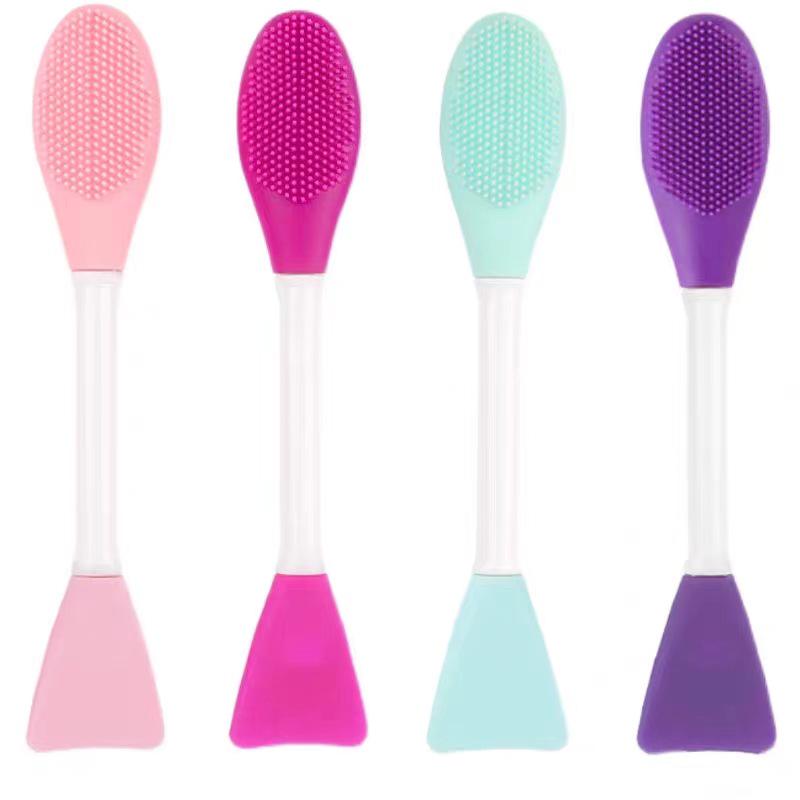 Doppelfunktionaler 2-köpfiger Silikon-Maskenpinsel für selbstgemachte Schlammmasken und Beauty-Make-up. Perfekt zum Verschmieren und Reinigen.