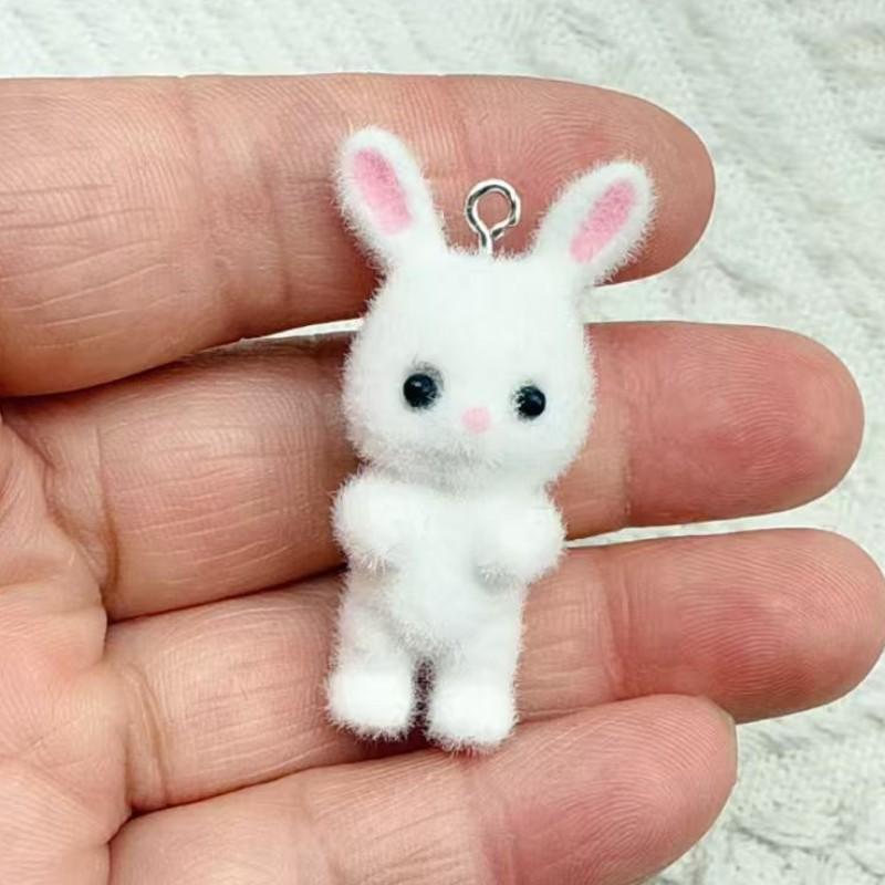 

1pcs/lot Cute Flocking Rabbit Resin Animal Pendant DIY Phone Chains Keychain Earring Accessory for Jewelry Making Finding 1pcs