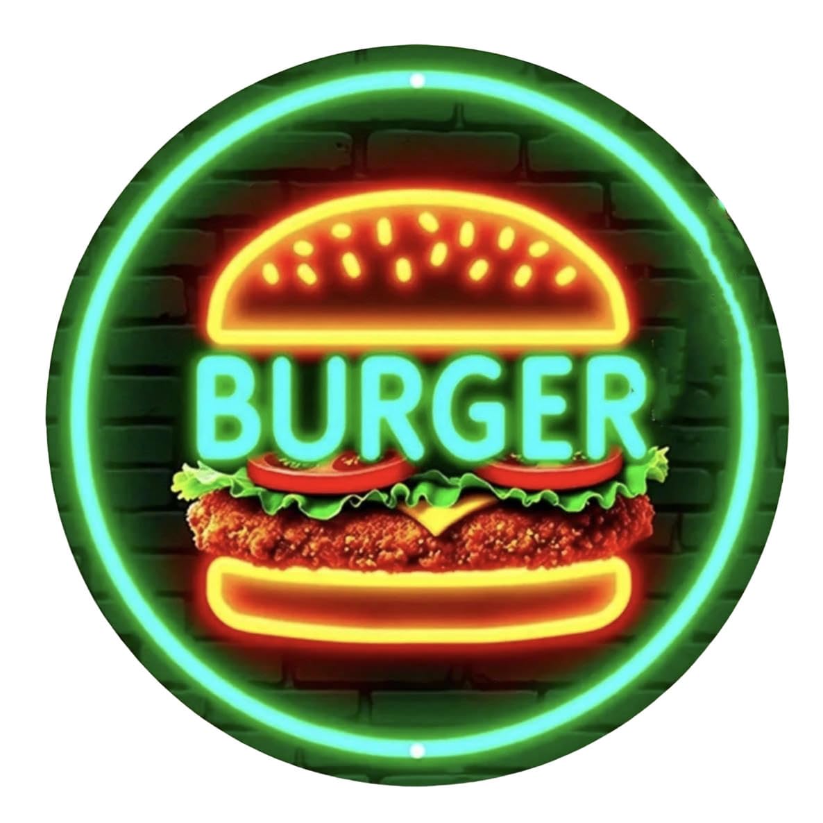 

ALOHAMONI Round Metal Sign Diner Route66 (BURGER Neon Green)