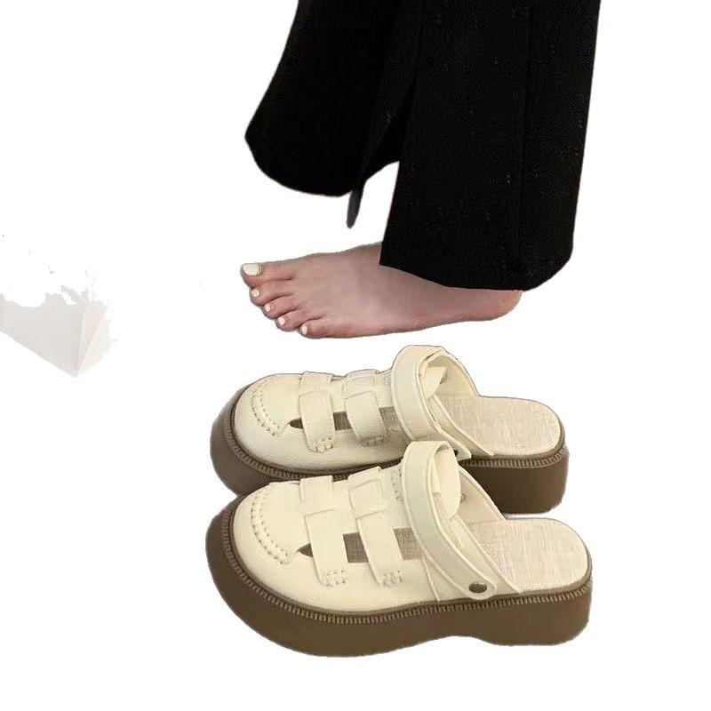 Fashion sandals platform sandals women's summer bag head half slippers new beach cool slippers hole shoes