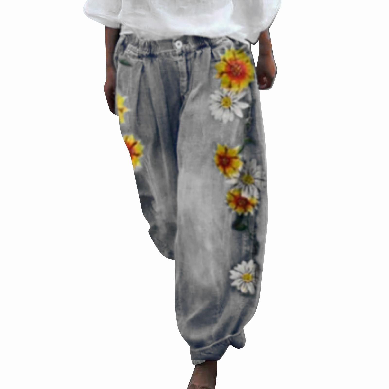 

Relaxed Faux Denim Straight Trousers Ladies Jeans Street Fashion Wide Leg Pants Cropped Trousers For Women XXL