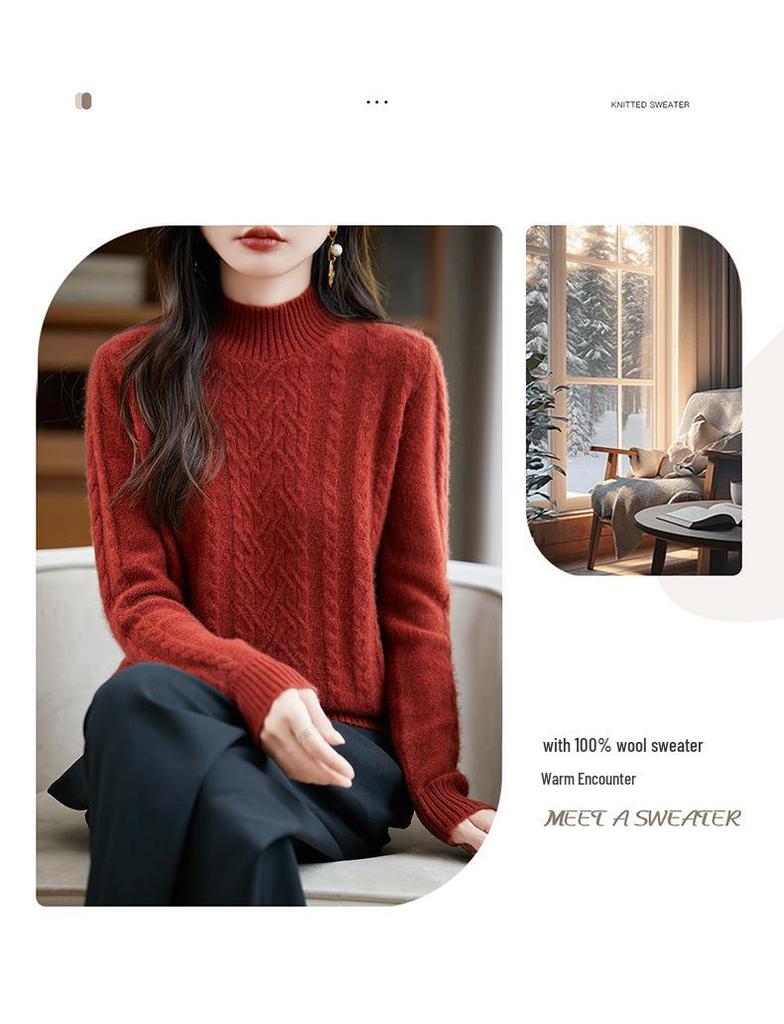 Women's 2025 Autumn/Winter Seven-Stitch Thick Wool Knit Half-High Neck Base Layer Top