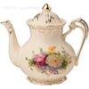 Vintage Rose Ceramic Teapot 800ml, Floral Teapot with Gold Leaf Rim for Loose Tea, Ivory Elegant Tea Pot, Gift for Tea Lovers