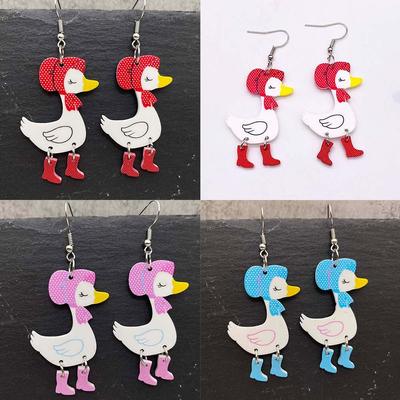 European & American Christmas Acrylic Duck High Heel Earrings - Double-Sided Print & Fun Design