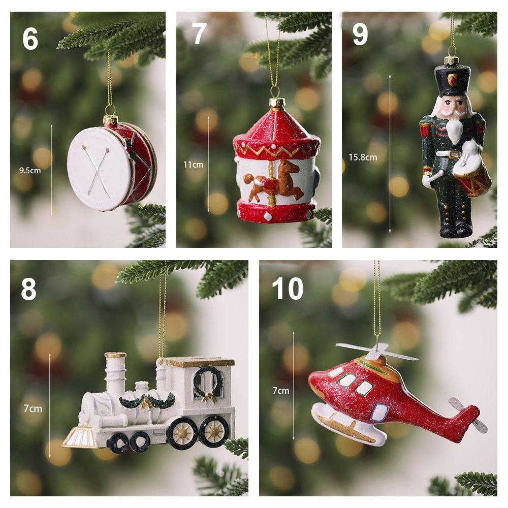 Multicolor Christmas Hanging Pendants Xmas Tree Wreath Mailbox Plane Drop Ornaments Plastic Cane Drum Xmas Tree Decorations